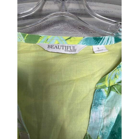 Beautiful by Lawrence Zarian Green Floral Cotton Maxi Dress V-Neck L A646319 - Picture 3 of 7